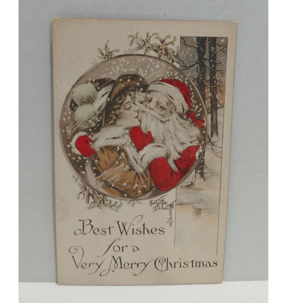 Antique Christmas Postcard Santa Claus Hugging a Woman by The Gibson Art Co.